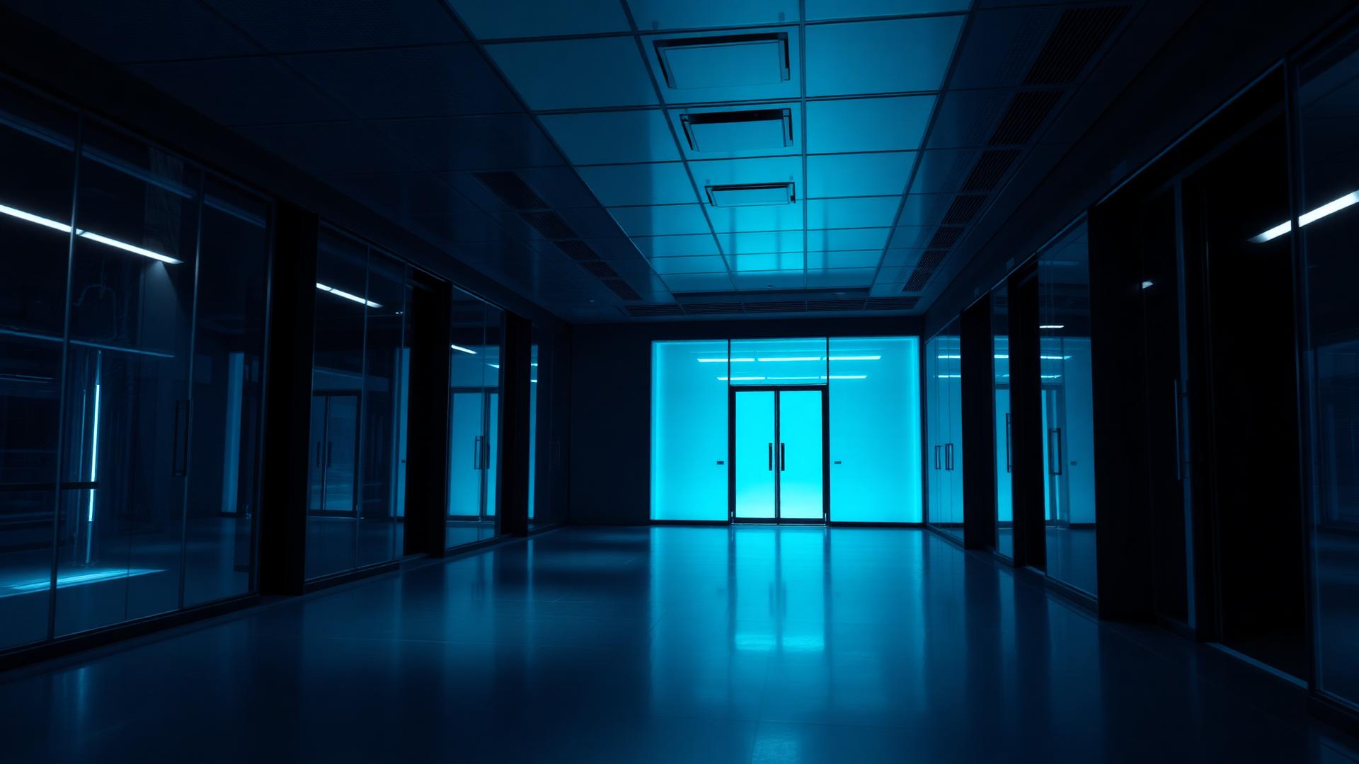 Dark biotechnology research facility interior