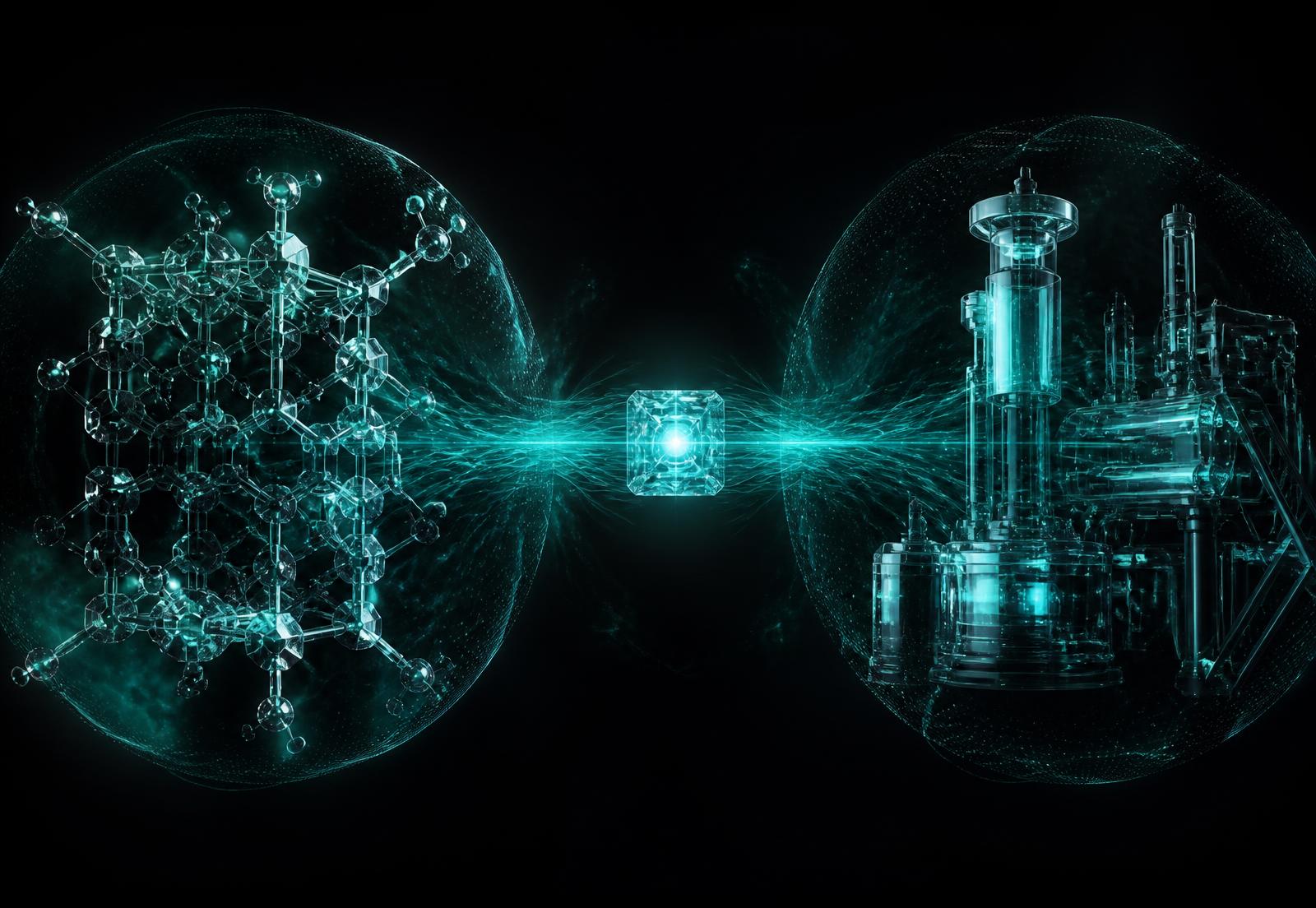 Two glowing domains exchanging a luminous program package